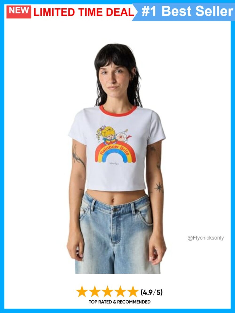 Rainbow Brite Cropped Crewneck Baby Tee Short Sleeve Cotton Top